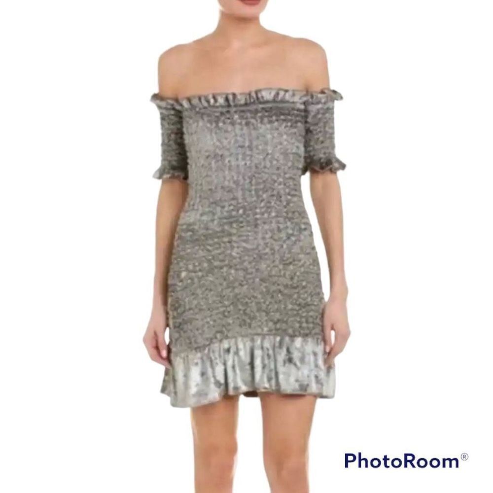NWT Petersyn Revolve Benson Steel Silver Velvet Bodycon Mini Dress Small S…